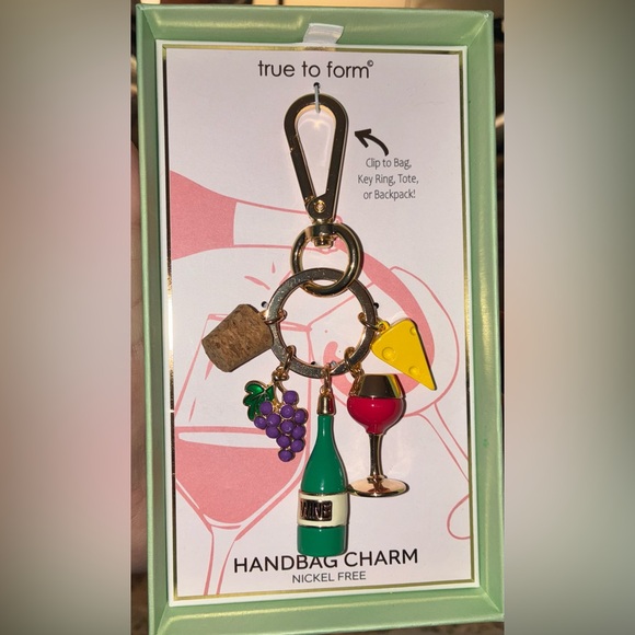 TRUE TO FORM Wine & Cheese & Misc. Multiple Charms Bag Purse Charm Keychain NWT - Picture 1 of 9